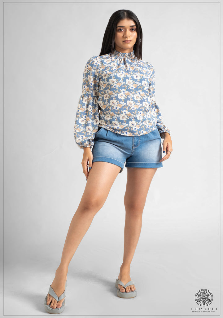 Smoked-Neck Detail Top