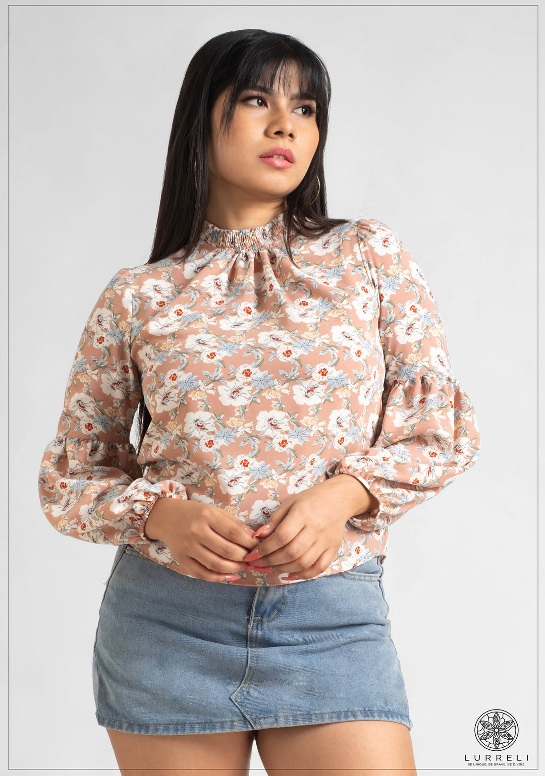 Smoked-Neck Detail Top