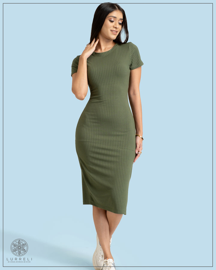Run Neck Rib Midi Dress
