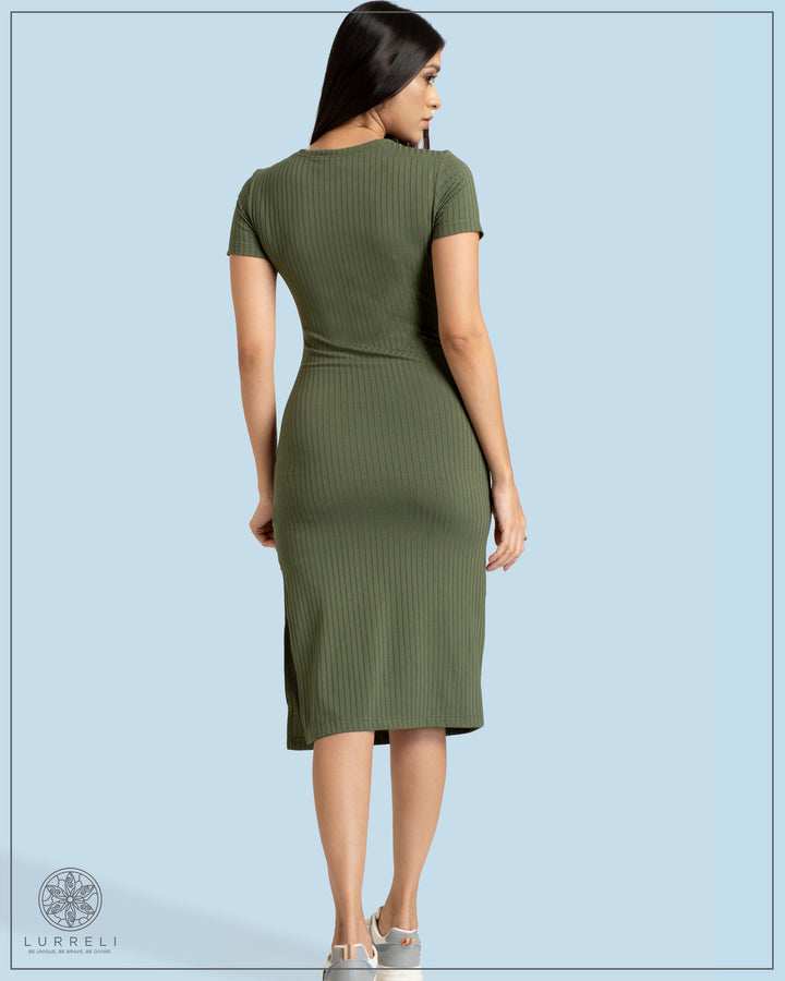 Run Neck Rib Midi Dress