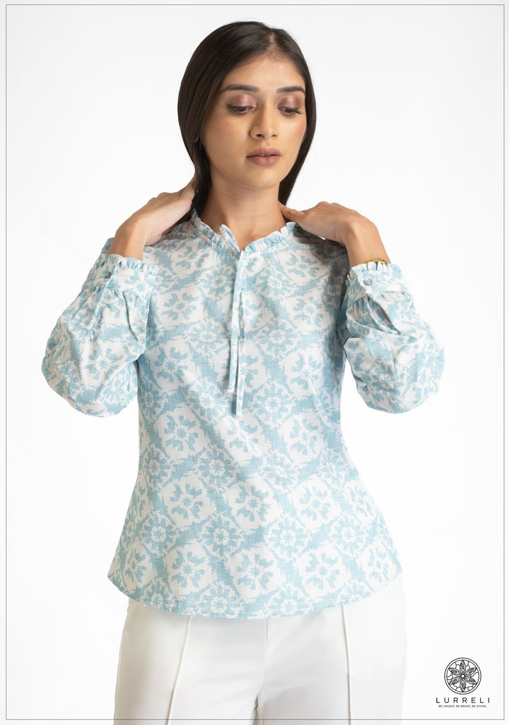 Gathered Neck Detail Long Sleeve Top