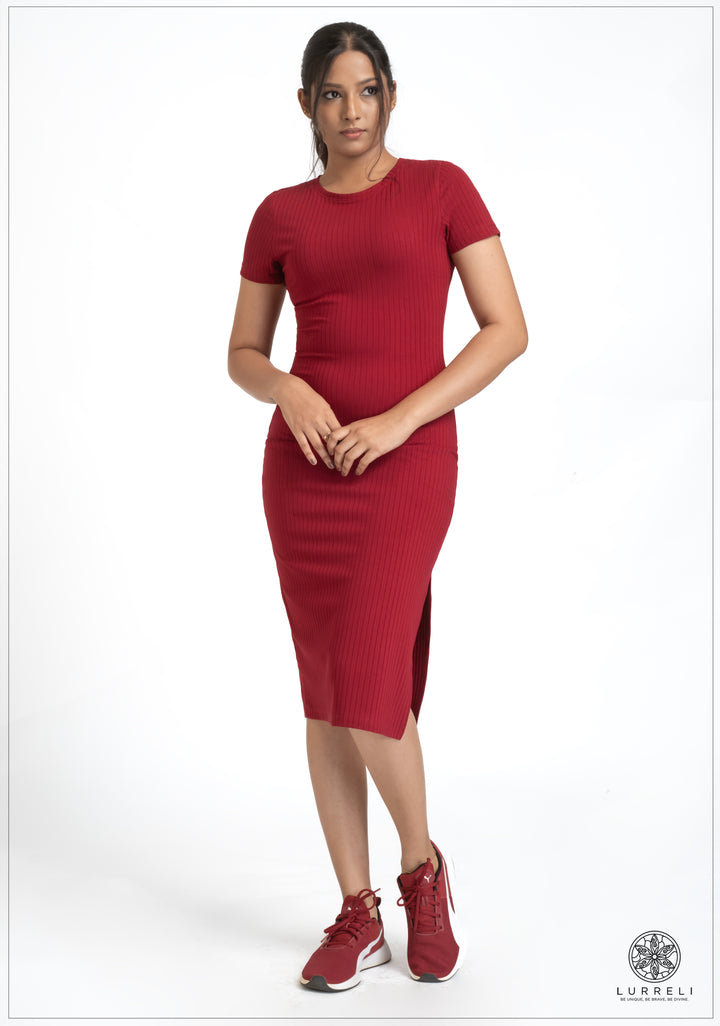 Run Neck Rib Midi Dress