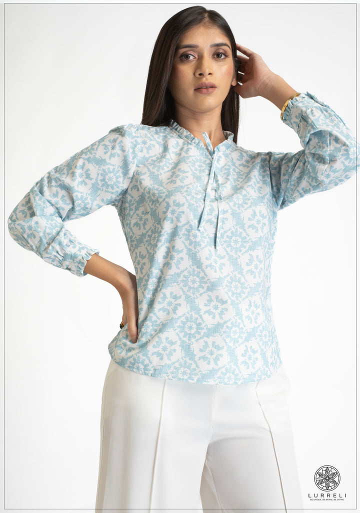 Gathered Neck Detail Long Sleeve Top