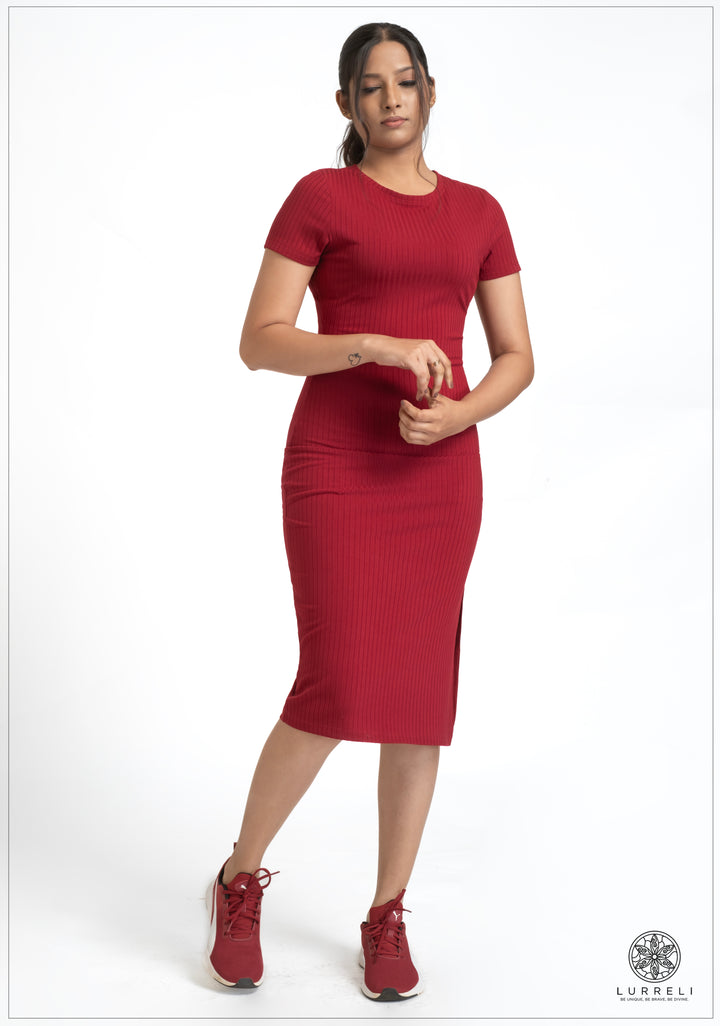 Run Neck Rib Midi Dress