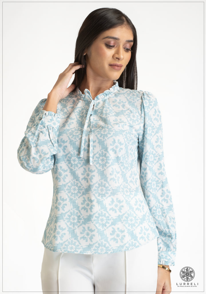 Gathered Neck Detail Long Sleeve Top