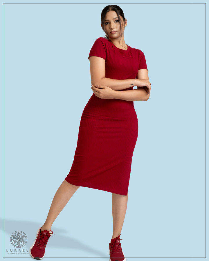Run Neck Rib Midi Dress