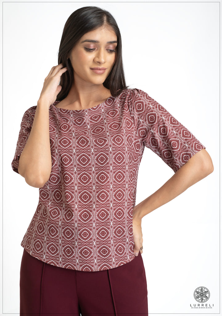 Deep Neck printed short Sleeve Top