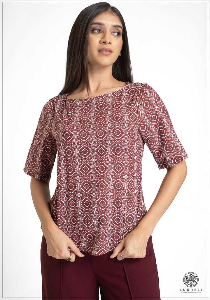 Deep Neck printed short Sleeve Top