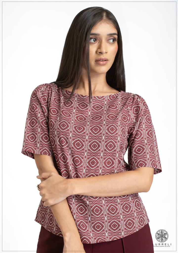 Deep Neck printed short Sleeve Top