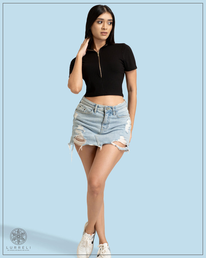 High Neck Short Sleeve Rib Top