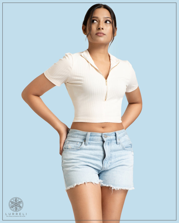 High Neck Short Sleeve Rib Top