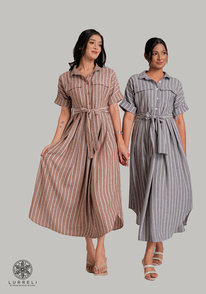 Belt-Detail Printed long Dress