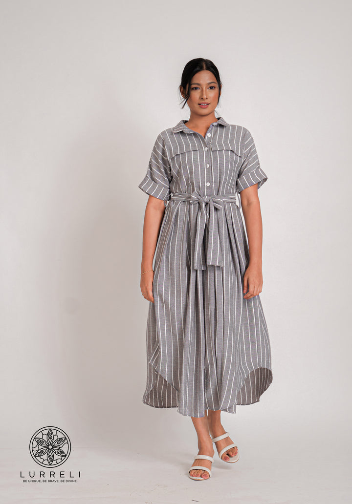 Belt-Detail Printed long Dress