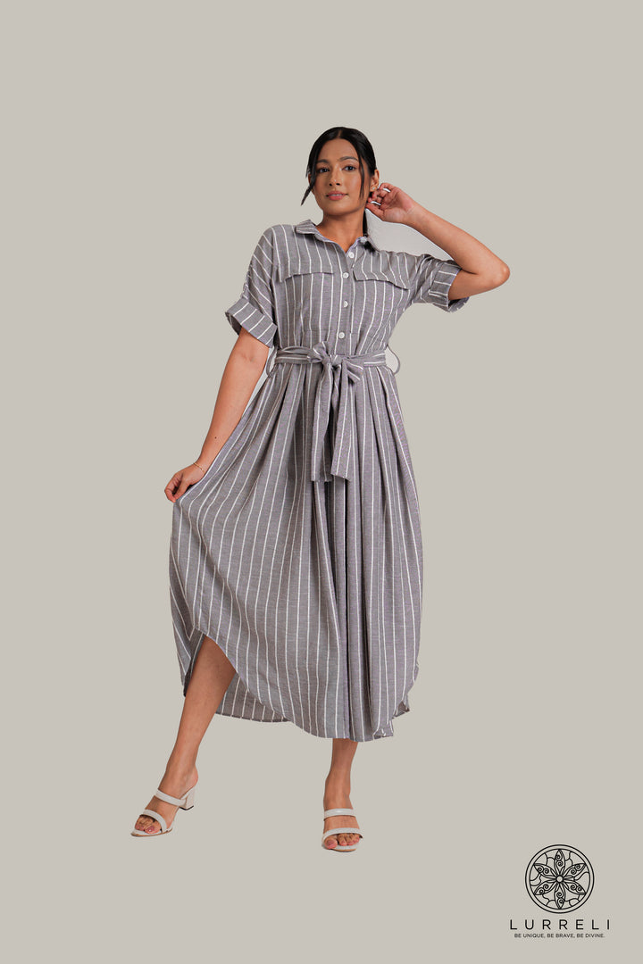 Belt-Detail Printed long Dress