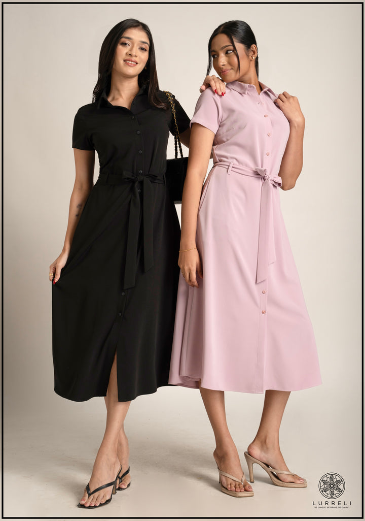 Belt-Detail Solid Dress