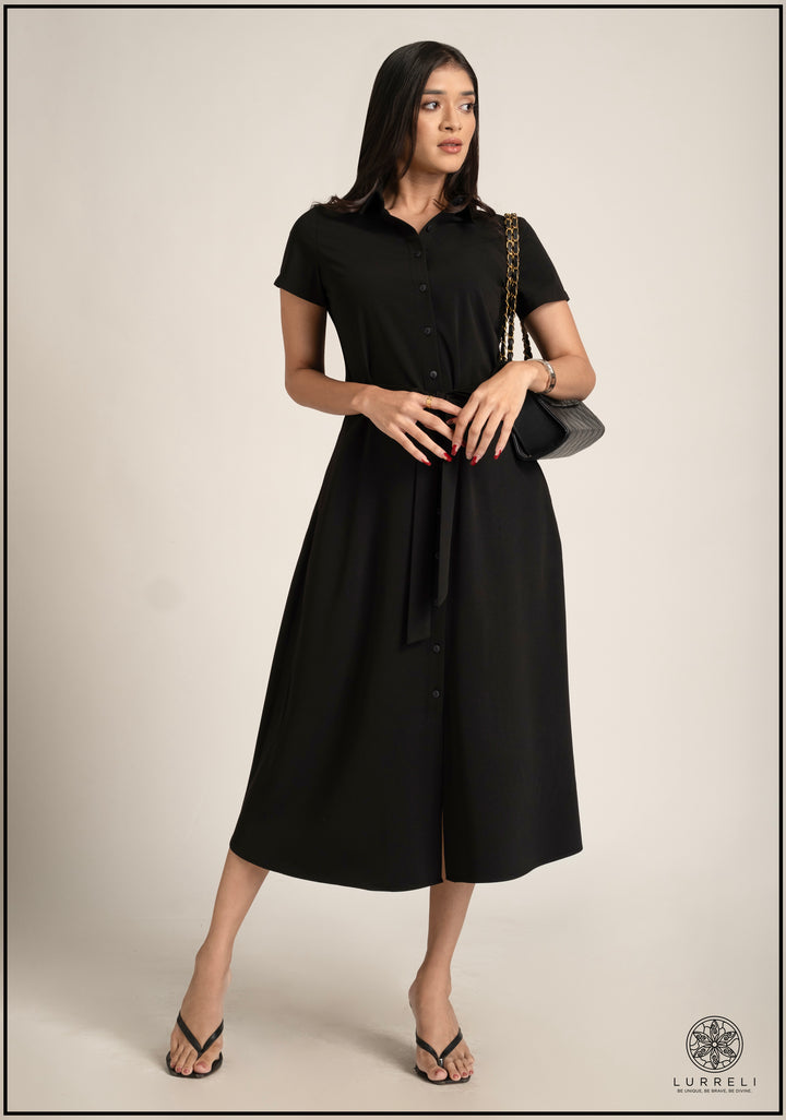 Belt-Detail Solid Dress