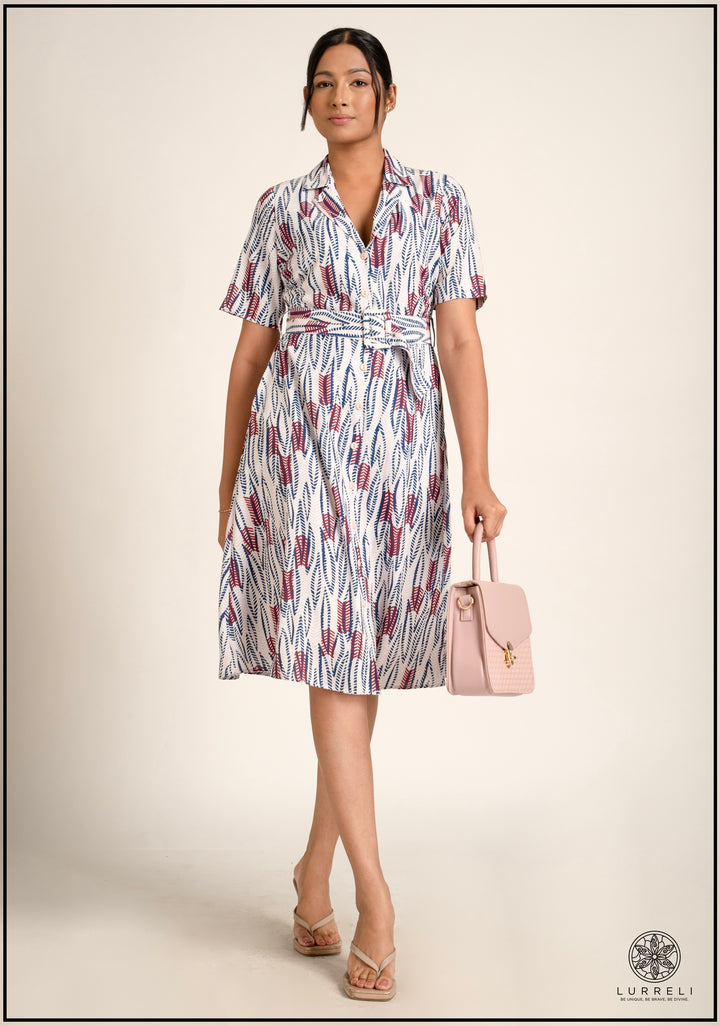 Belt-Detailed Floral Printed Dress