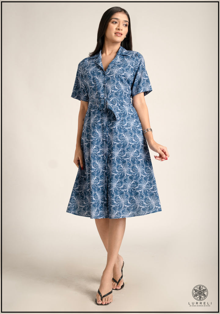 Belt-Detailed Floral Printed Dress