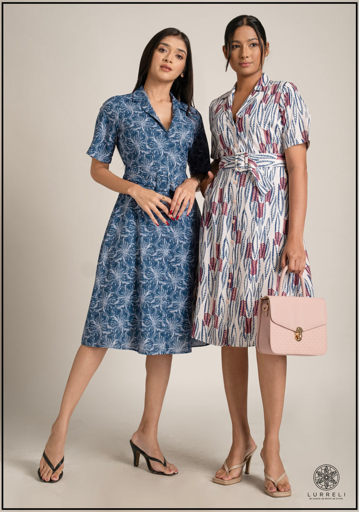 Belt-Detailed Floral Printed Dress