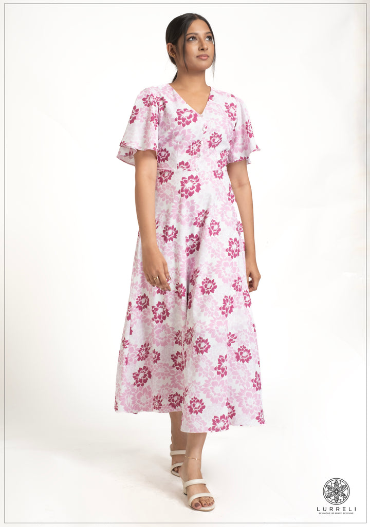 Leaf printed midi Dress