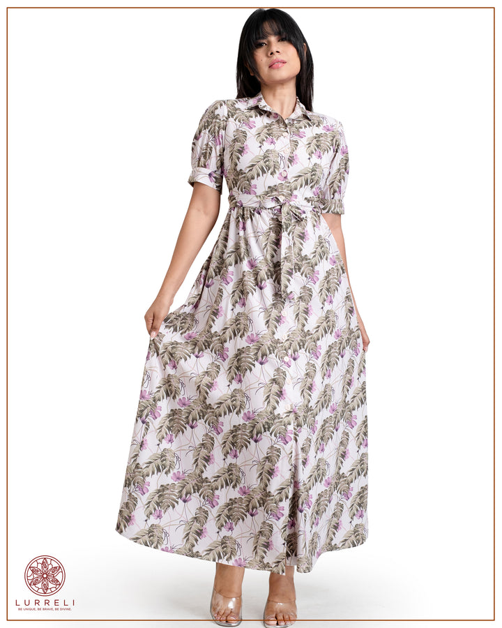 Floral Printed Button-Down Detail Maxi Dress