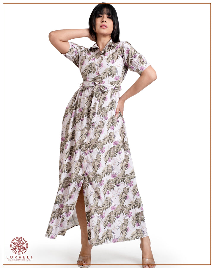 Floral Printed Button-Down Detail Maxi Dress