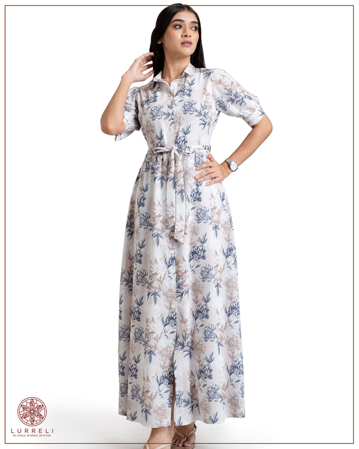 Floral Printed Button-Down Detail Maxi Dress