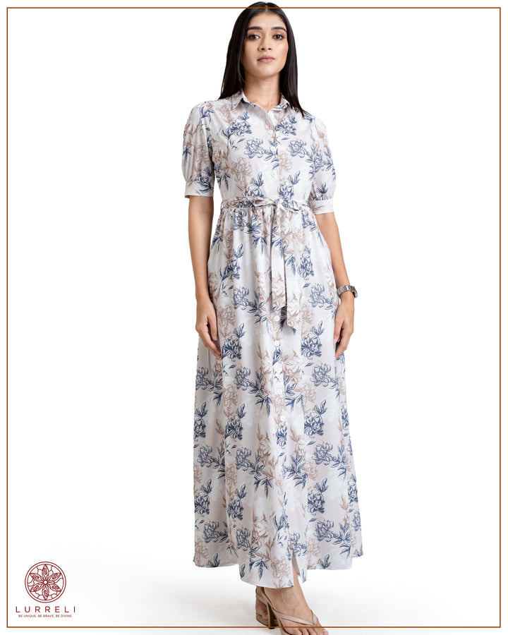 Floral Printed Button-Down Detail Maxi Dress