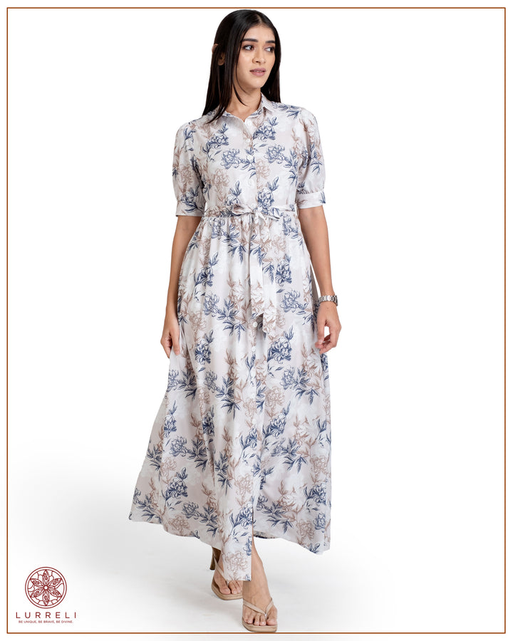 Floral Printed Button-Down Detail Maxi Dress