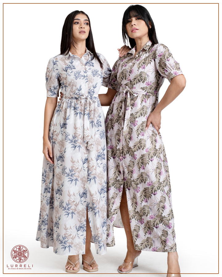 Floral Printed Button-Down Detail Maxi Dress