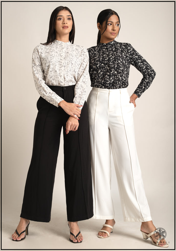 Leaf Printed Chinese Collar Basic Blouse