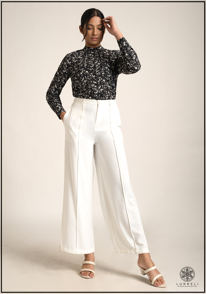 Leaf Printed Chinese Collar Basic Blouse