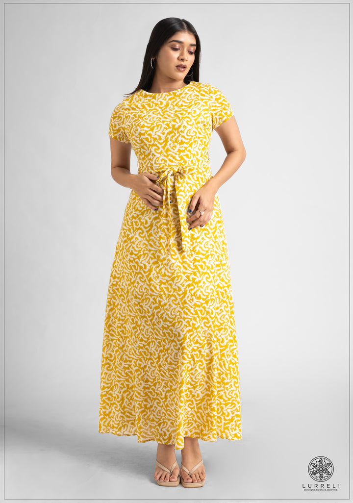 Tie Up Detail Printed Maxi Dress