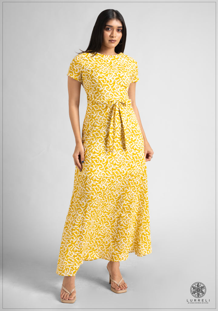 Tie Up Detail Printed Maxi Dress