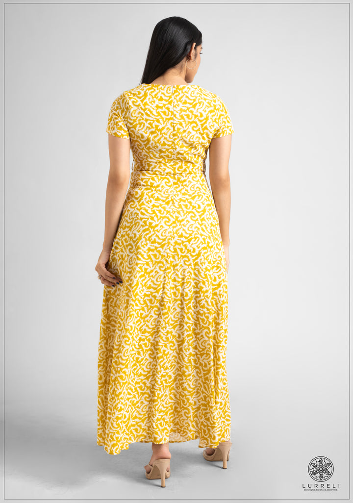 Tie Up Detail Printed Maxi Dress