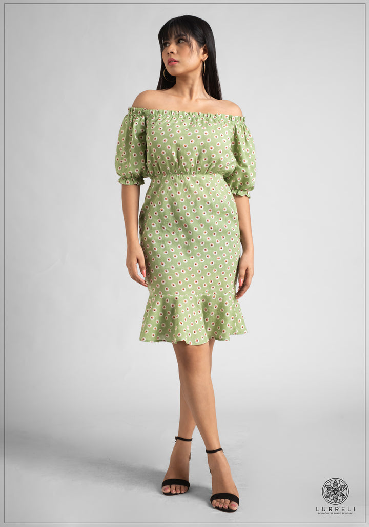 Off-Shoulder Fishtail Hem Dress