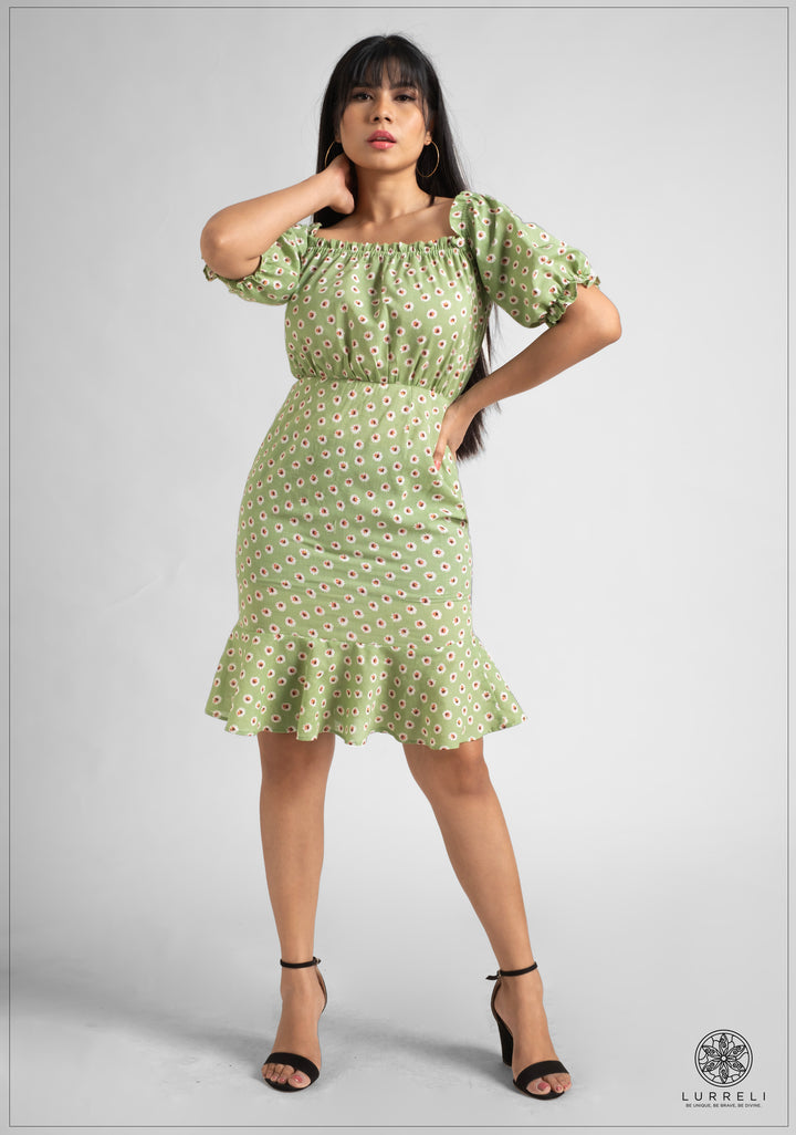 Off-Shoulder Fishtail Hem Dress