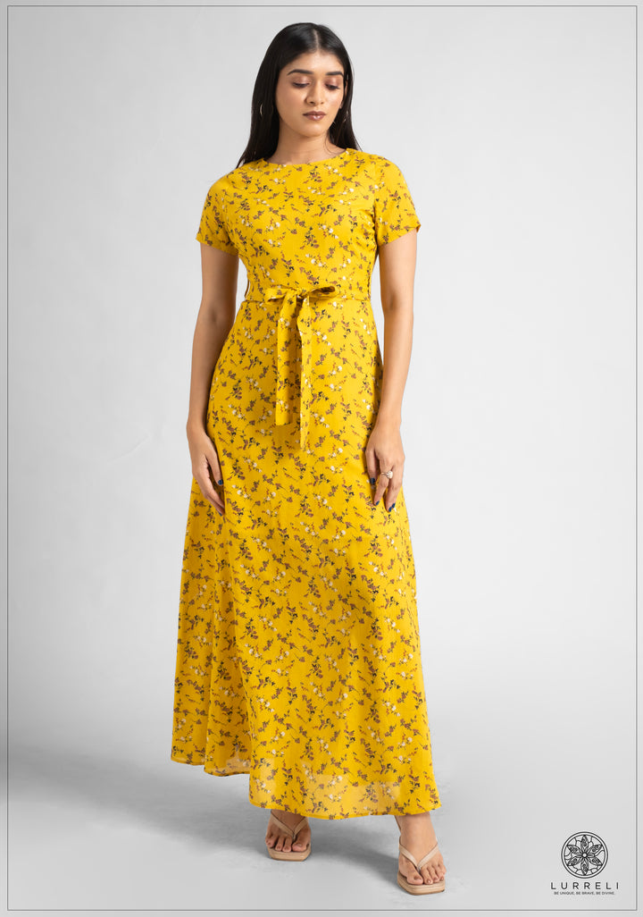 Tie Up Detail Printed Maxi Dress