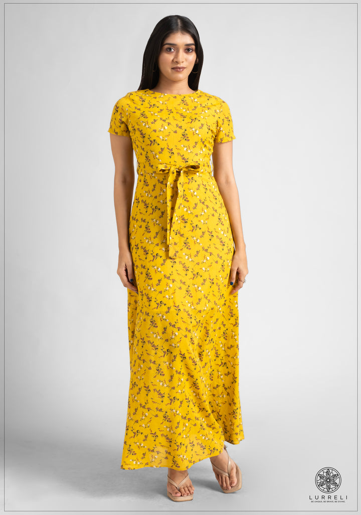 Tie Up Detail Printed Maxi Dress