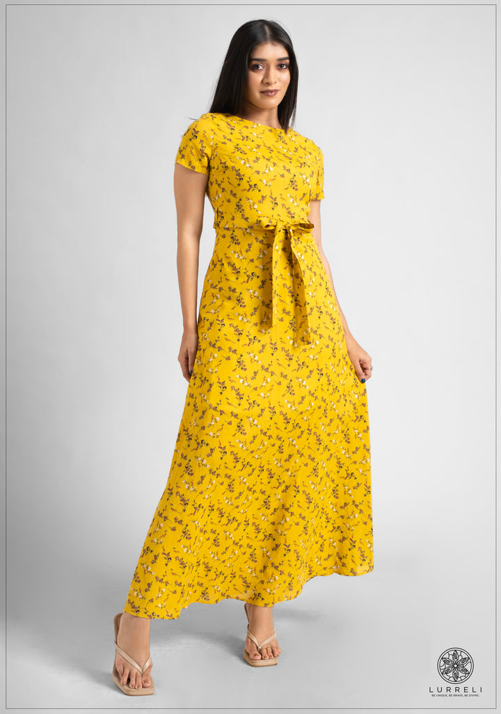 Tie Up Detail Printed Maxi Dress