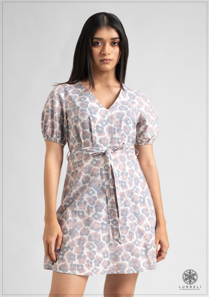 Puff Sleeve Tie Up Detail Mini Dress