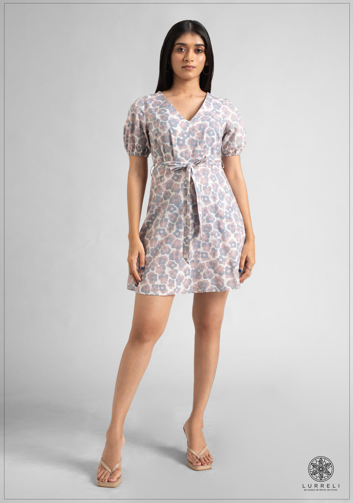 Puff Sleeve Tie Up Detail Mini Dress