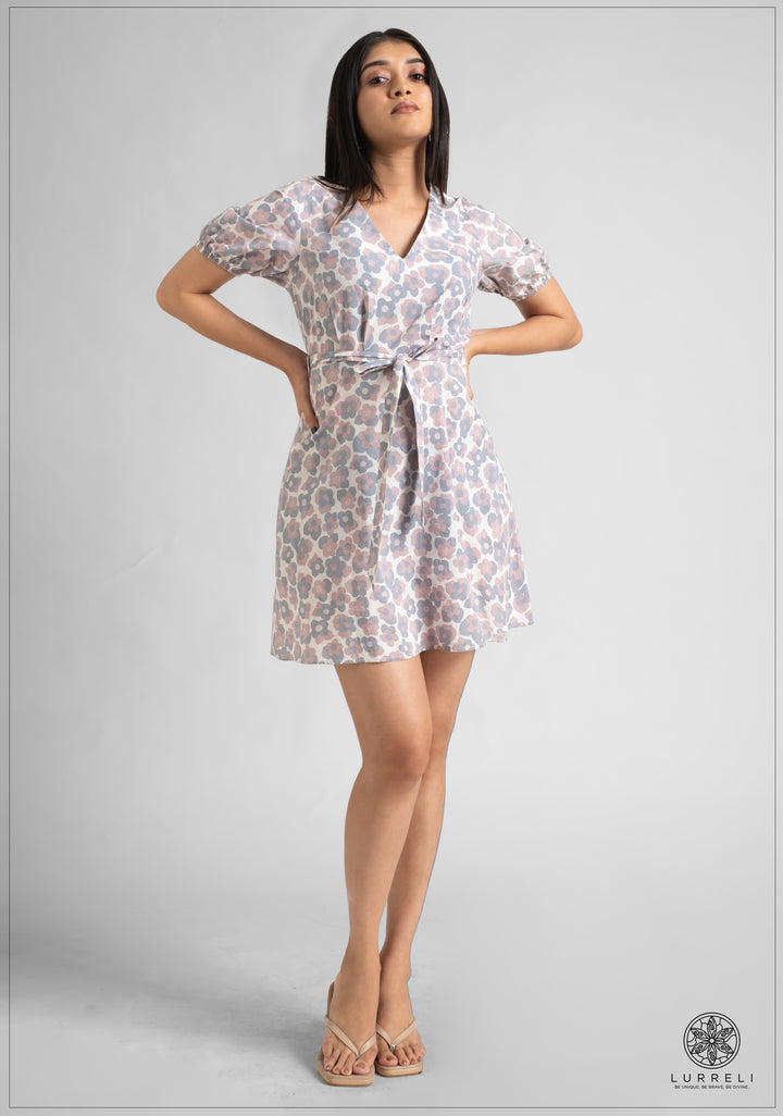 Puff Sleeve Tie Up Detail Mini Dress