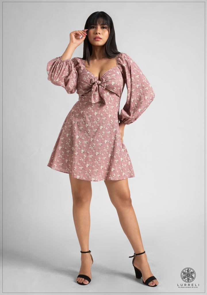 Long Sleeve Tie Up Detail Mini Dress