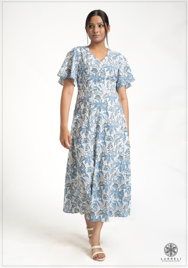 Leaf printed midi Dress