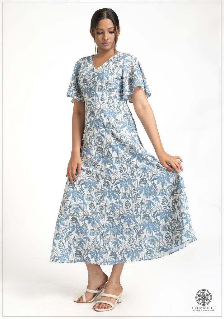 Leaf printed midi Dress