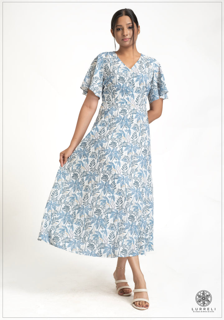 Leaf printed midi Dress