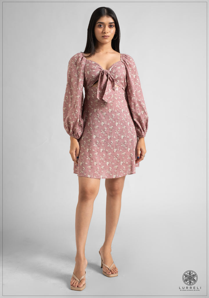 Long Sleeve Tie Up Detail Mini Dress