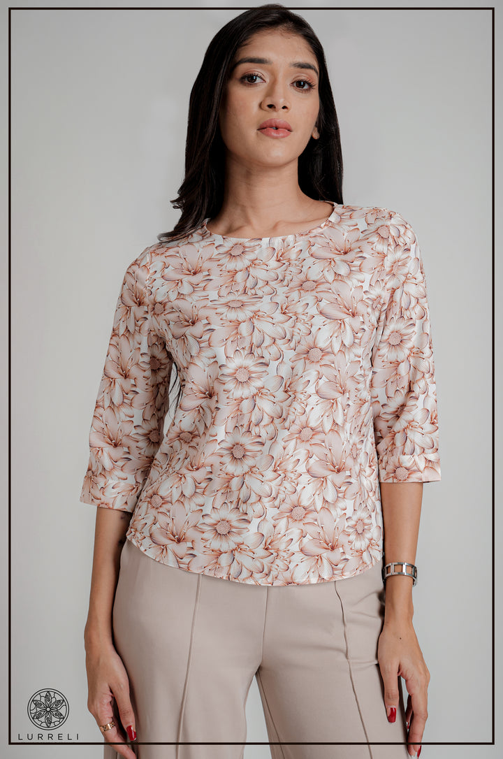 Round Neck three Quarter Sleeve Tops