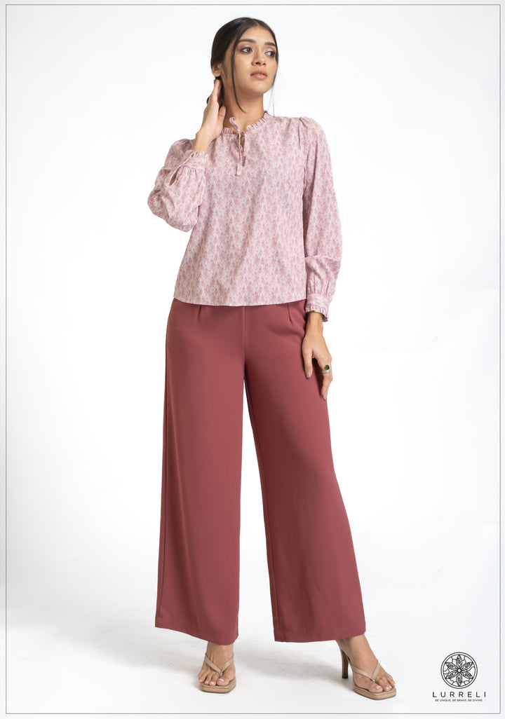 Gathered Neck Detail Long Sleeve Top